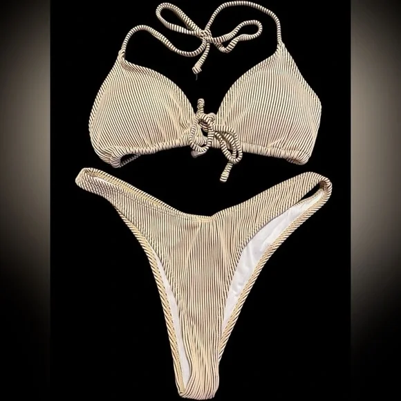 3 pc swimsuit set khaki Size L Sweaty Rocks NWOT beach swimsuit - Picture 2 of 4